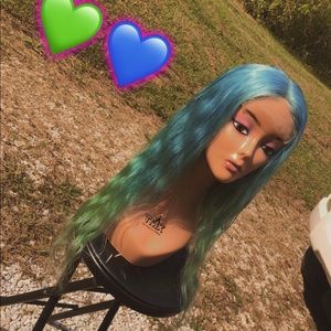 4x4 closure wig blue to green! It is 24 inches and is really good quality!
